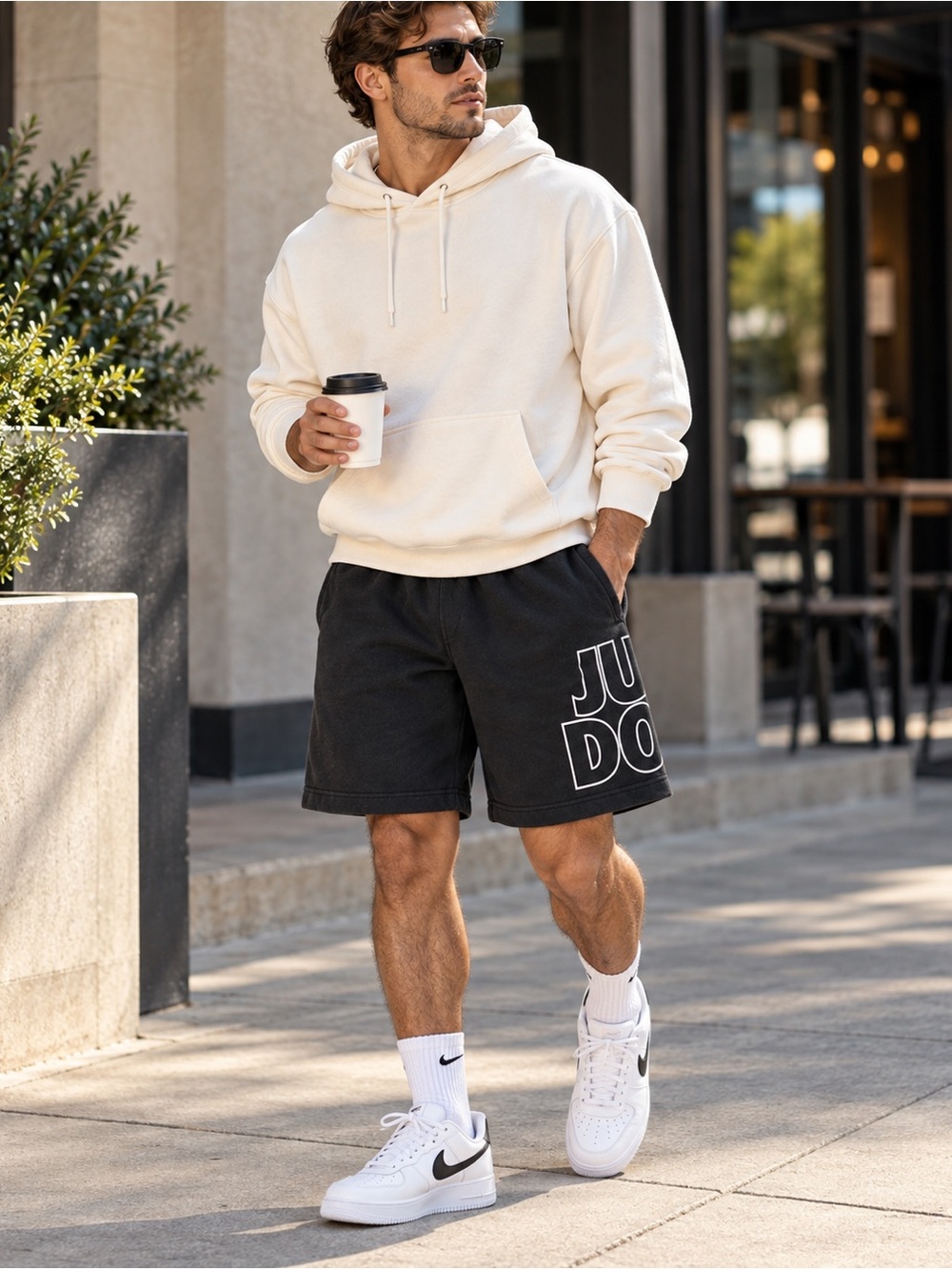 Nike Just Do It Fleece Shorts Men’s M Black Graphic Sweat Shorts